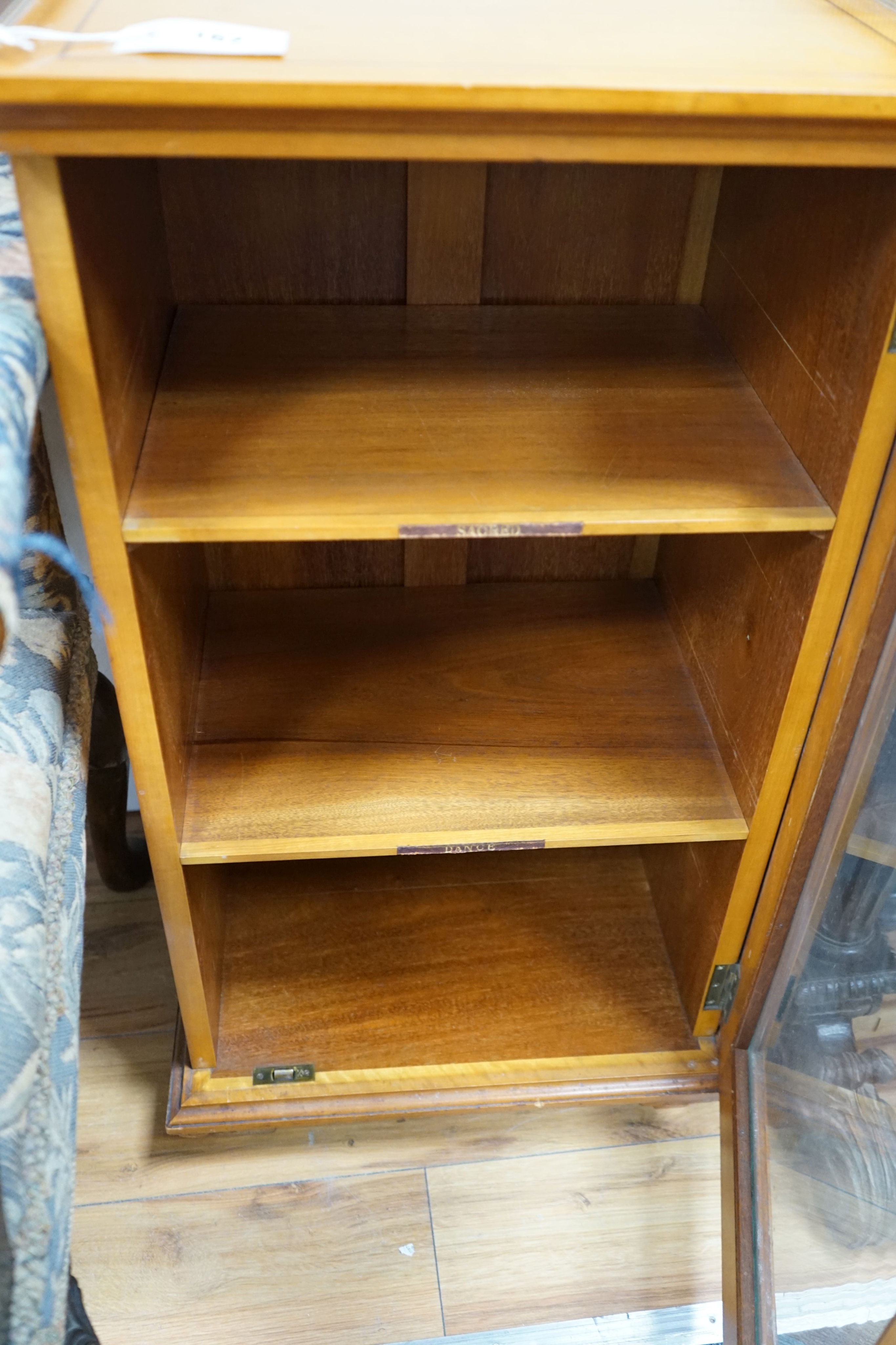 An Edwardian style satinwood sheet music cabinet, width 48cm, depth 38cm, height 85cm